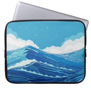 In de oceaan. Mooie grote zeeen golven en blauw Laptop Sleeve