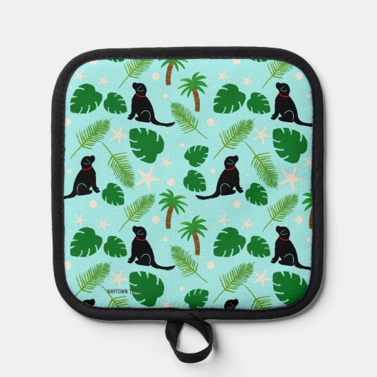In de Ocean Blue Tropical Black Pup Pot Holder Pannenlap (Voorkant)