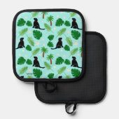 In de Ocean Blue Tropical Black Pup Pot Holder Pannenlap (Voorkant / Achterkant)