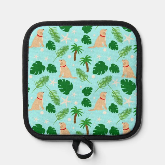 In de Ocean Blue Tropical Golden Pup Pot Holder Pannenlap (Voorkant)