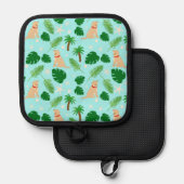 In de Ocean Blue Tropical Golden Pup Pot Holder Pannenlap (Voorkant / Achterkant)