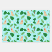 In de Ocean Blue Tropical Pups Gift Wrap set of 3 Inpakpapier Vel (Voorkant)