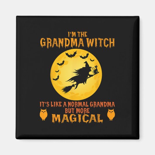 In de oma heks Halloween magische bezem Magneet (Voorkant)