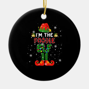 In de poedel Elf Xmas Red Plaid Elf kostuum Hond L Keramisch Ornament