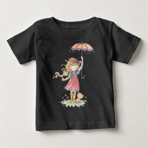In de regen kleine meisje en katje baby bodypakje