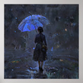 In de regen - Moody Silhouette Impressionisme Styl Poster (Voorkant)