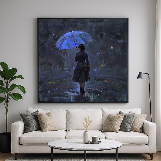 In de regen - Moody Silhouette Impressionisme Styl Poster
