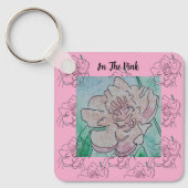 In de Roze Pioen Bloem Sleutelhanger (Voorkant)