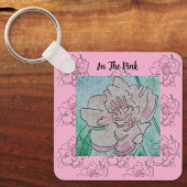 In de Roze Pioen Bloem Sleutelhanger (Voorkant)