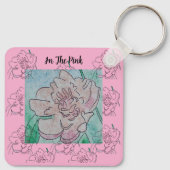 In de Roze Pioen Bloem Sleutelhanger (Achterkant)