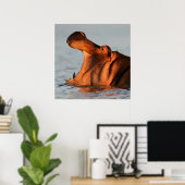 In de schemering Hippopotamus Portrait Poster (Thuiskantoor)
