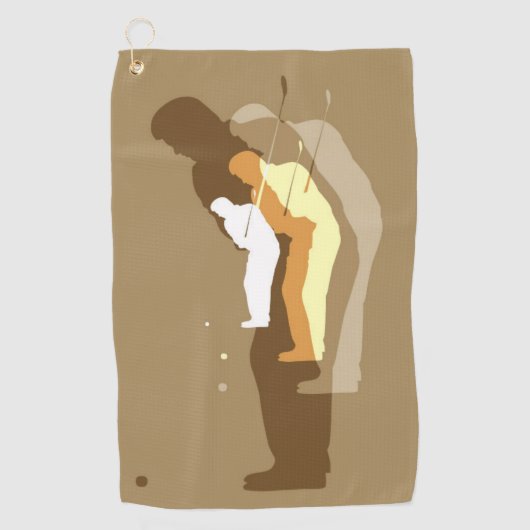 "In de schommel" linkshandige golfhanddoek (Voorkant)