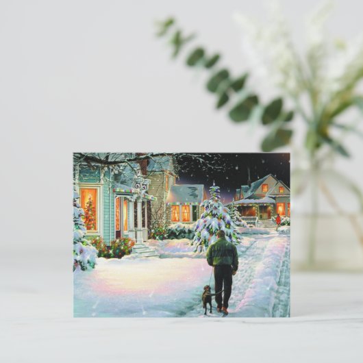 In de sneeuw lopen briefkaart (Staand voorkant)