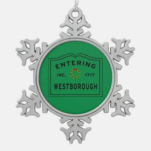 In de stad Massachusetts Westborough Tin Sneeuwvlok Ornament (Voorkant)