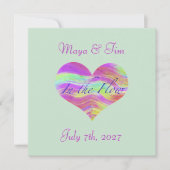In de stroom van roze groene liefdehart save the date (Voorkant)