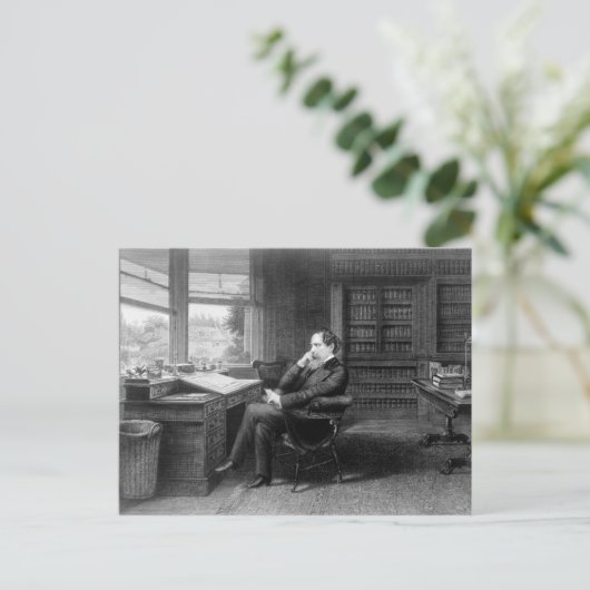 In de studie van Charles Dickens Briefkaart (Staand voorkant)