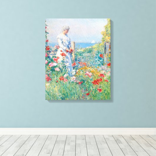 In de tuin door Frederick Childe Hassam Canvas Afdruk (Insitu (Houten vloer))