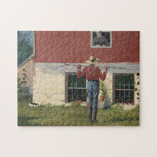 In de tuin (rustieke hofmakerij) | Winslow Homer Legpuzzel (Horizontaal)
