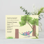 In de uitnodiging van de Hammock Retirement Party (Staand voorkant)