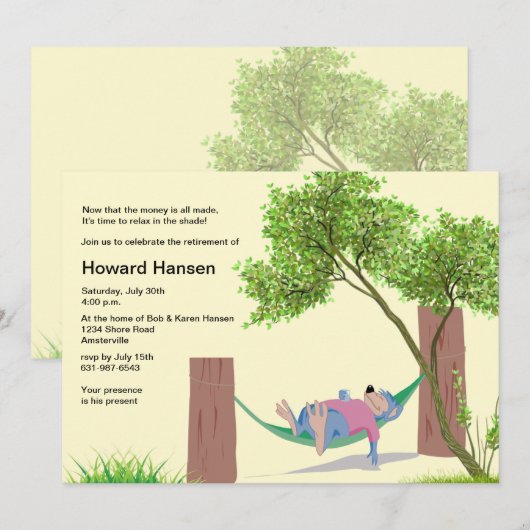 In de uitnodiging van de Hammock Retirement Party (Voorkant / Achterkant)