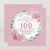  in de uitnodiging van de roze Floral Birthday (Voorkant / Achterkant)