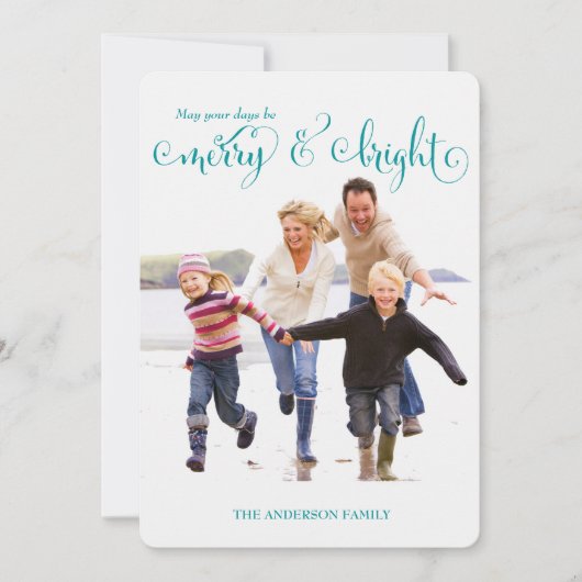 In de uitverkoop! Merry & Bright Blue Holiday-foto Feestdagenkaart (Voorkant)