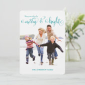 In de uitverkoop! Merry & Bright Blue Holiday-foto Feestdagenkaart (Staand voorkant)