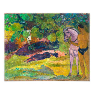 In de Vanillegaard, Man en Paard Gauguin Foto Afdruk