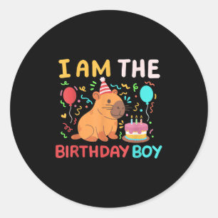 In de Verjaardagsjongen Schattige Capibara Kinder Ronde Sticker