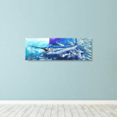 In de Wash jaagt Sailfish op school. Canvas Afdruk (Insitu (Houten vloer))