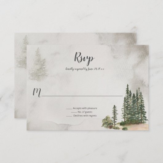 In de Wild Fir Trees Rustic Wedding | RSVP Kaartje (Voorkant / Achterkant)