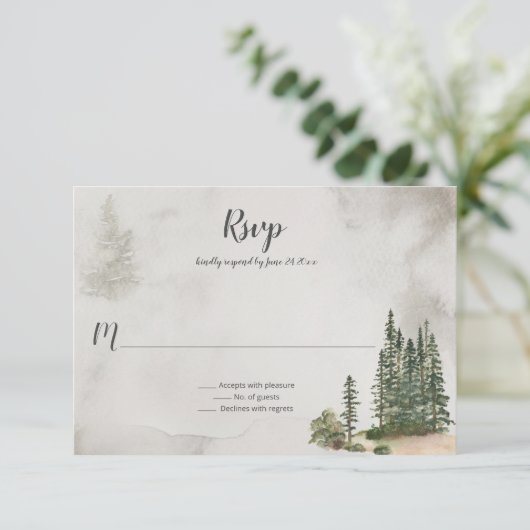 In de wilde dennenbomen Rustic bruiloft | RSVP Kaartje (Staand voorkant)
