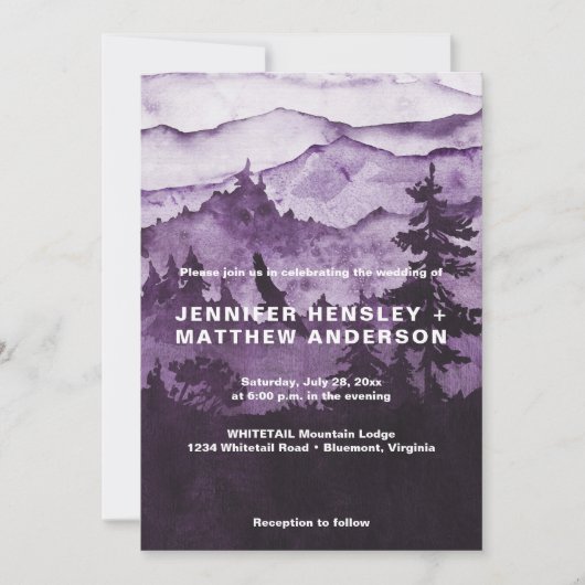 In de Wilde Paarse Mist Mountains Scene Wedding Kaart (Voorkant)