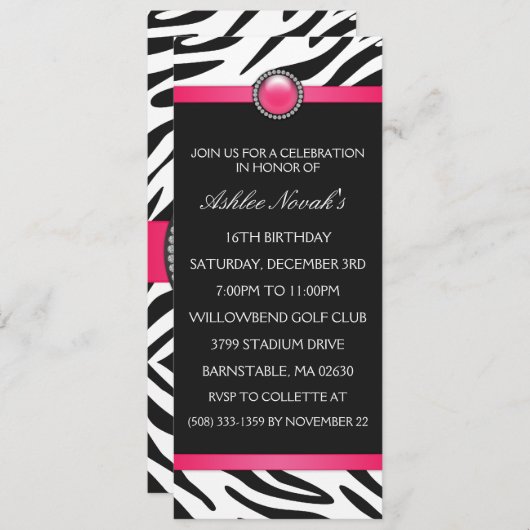 In de Wilde Zebra Print Sweet 16 Birthday Party Kaart (Voorkant / Achterkant)