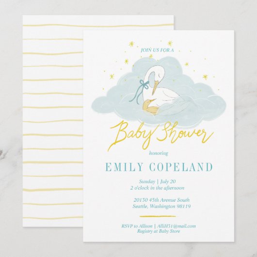 In de wolken - Baby shower Kaart (Voorkant / Achterkant)