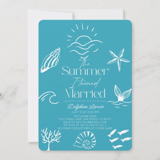 In de zomer werd ik gehuwd blauw Zee Vrijgezellenf Kaart (Voorkant)