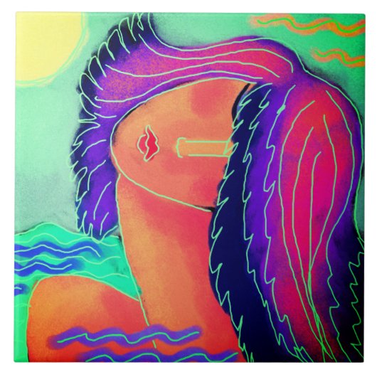 In de zon Abstract portret van een vrouw Tegeltje (Voorkant)