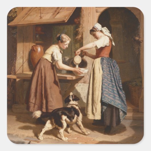 In de zuivelfabriek, 1866 (olie op het paneel) vierkante sticker (Voorkant)