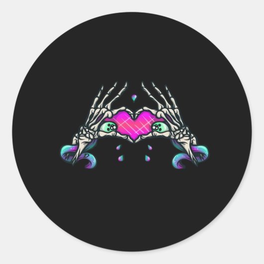 In Death - Skelet Hart Handen Ronde Sticker (Voorkant)