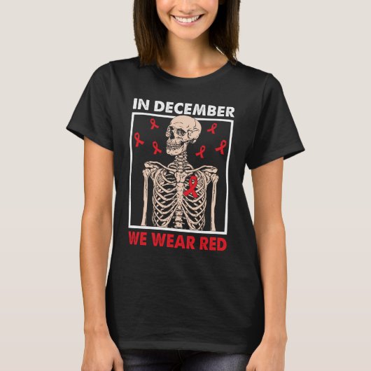In december Draag we Red Ribbon Skeleton T-shirt (Voorkant)