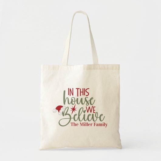 In dit Huis geloven we gepersonaliseerde kerst Tote Bag (Voorkant)