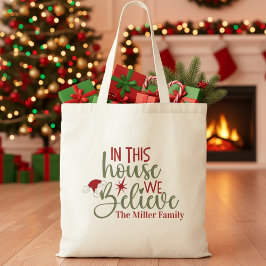 In dit Huis geloven we gepersonaliseerde kerst Tote Bag
