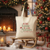 In dit Huis geloven we gepersonaliseerde kerst Tote Bag