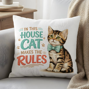 "In dit huis maakt de kat de regels" Schattig katj Kussen