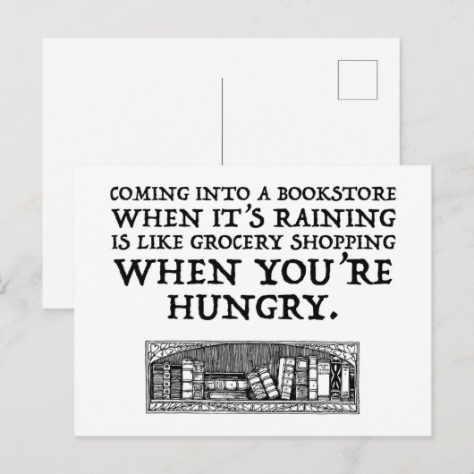 In een boekwinkel komen als het regent briefkaart (Voorkant / Achterkant)