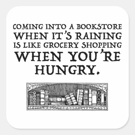 In een boekwinkel komen als het regent vierkante sticker (Voorkant)