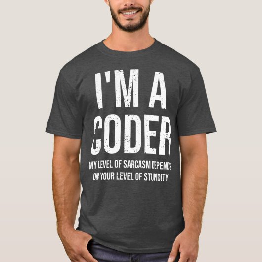 In een coder mijn niveau van sarcasme grappige cod t-shirt (Voorkant)