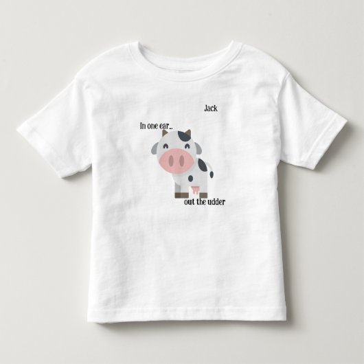"In één oor..." Koe Pun  Kinder Shirts (Voorkant)