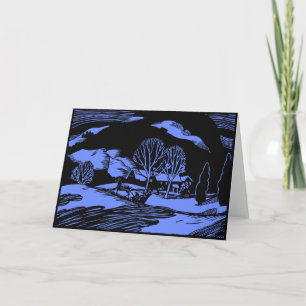 In een open slee met één paard 's nachts feestdagen kaart