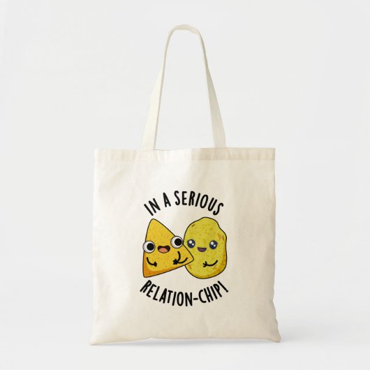 In een serieuze relatie-chip grappig voedsel woord tote bag (Voorkant)